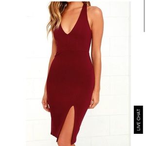 Lulu's Burgundy Dress - Crossback, slit